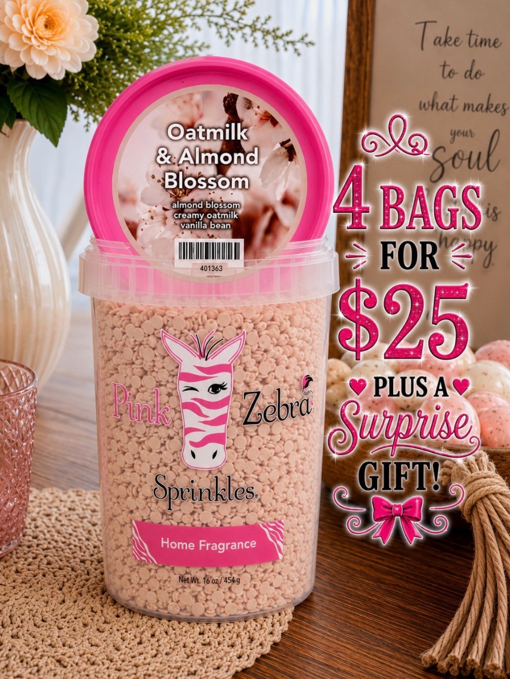 Pink Zebra Oatmilk & Almond Blossom Soy Wax Melts
2 oz bag 48 hours of fragrance